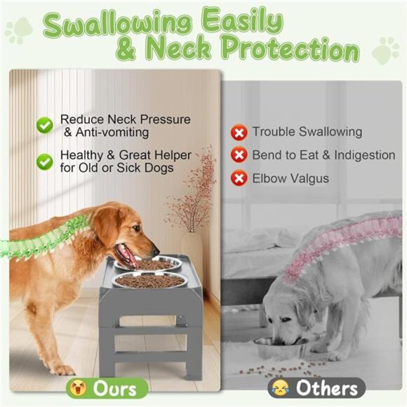Elevated Raised Dog Bowl Stand with 2 Stainless Steel Bowls, Adjustable Height - Picture 3 of 7